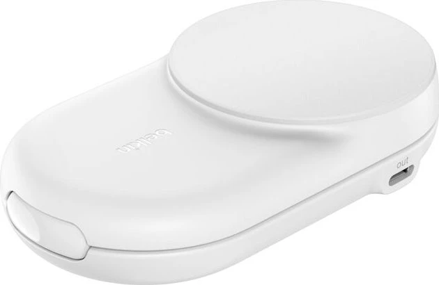 Belkin UltraCharge faltbare magnetische 2-in-1-Ladestation mit Qi2 (25W) rund weiß