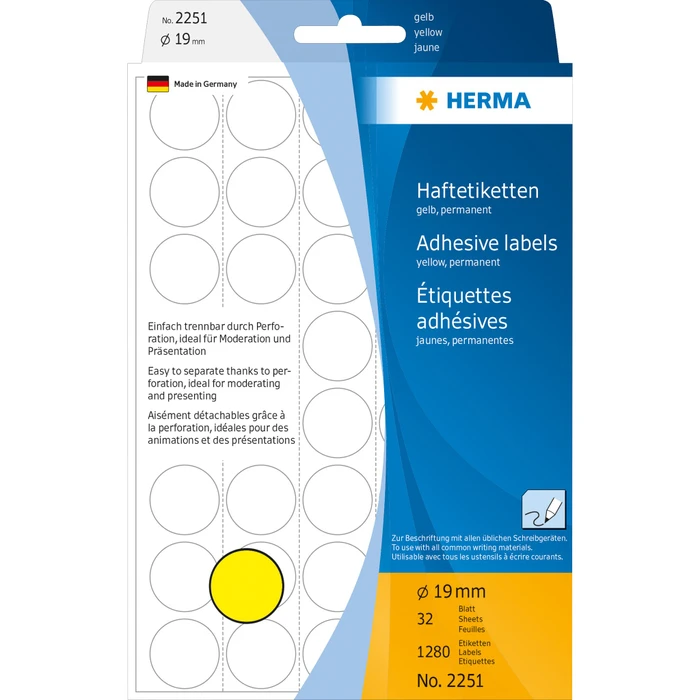 Herma Markierungspunkte 19mm gelb, 32 Blatt