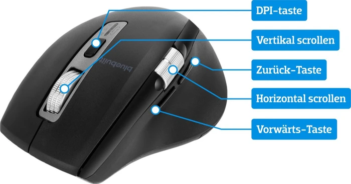 BlueBuilt Maximus Kabellose Ergonomische Bluetooth-Maus, schwarz, USB/Bluetooth