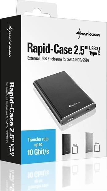 Sharkoon Rapid-Case externes-Gehäuse 9.5mm, silber, 2.5", USB-C 3.1