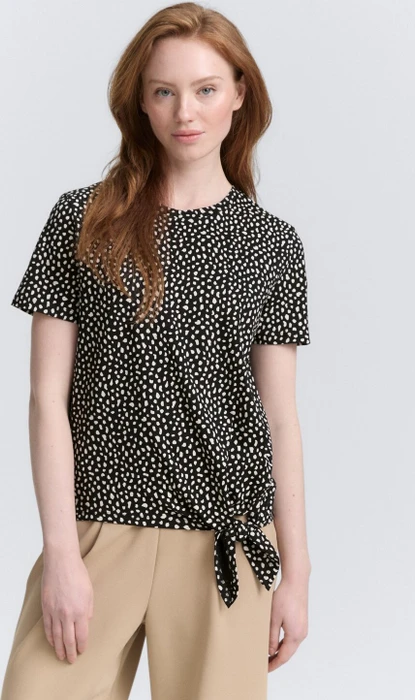 Tom Tailor Knoten-Detail T-Shirt kurzarm black white dotted print (Damen)