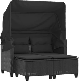 vidaXL Gartensofa mit Dach und Hockern 2-Sitzer schwarz