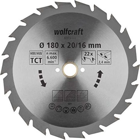 Wolfcraft Serie Grün Kreissägeblatt 22Z, 180x2.4x20mm, 1 Stück