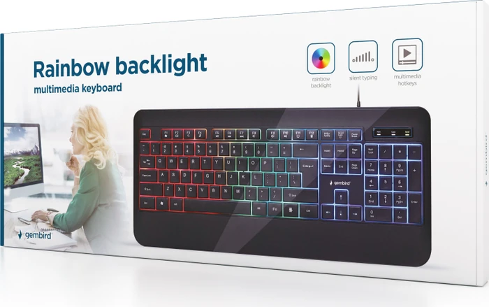Gembird Slim Rainbow Backlight Multimedia Keyboard, schwarz, USB, US