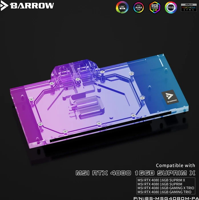 Barrow NVIDIA RTX 4080 LRC 2.0 Full Coverage GPU Water Block schwarz, MSI 4080 Trio Aurora