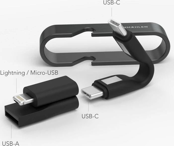 Vonmählen High Six 6in1 USB-C Kabel mit Lightning/USB Micro-B/USB-A Adapter Dongle, schwarz