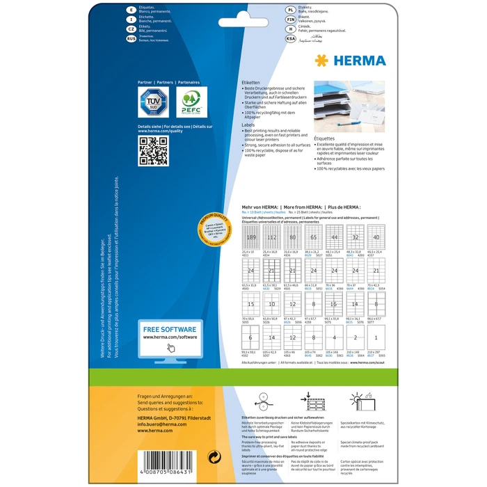 Herma Etiketten Premium, 48.3x33.8mm, weiß, matt, 10 Blatt (320 Etiketten)