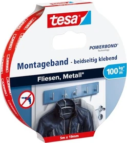 tesa Powerbond Ultra Strong Montageband Fliesen & Metall transparent, Klebeband, 19mm/5m, 1 Stück