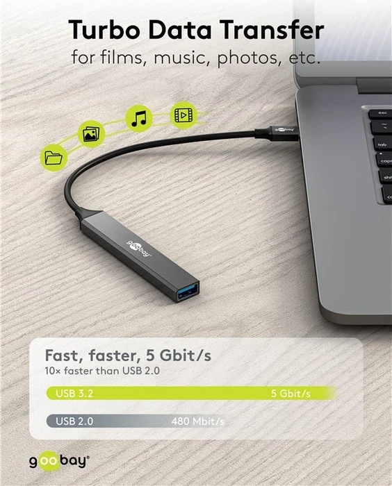 Wentronic goobay Slim 4-Port USB-Hub,1x USB-A 3.0/1x USB-C 2.0/2x USB-A 2.0, USB-C 3.0 [Stecker]