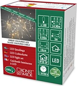 Konstsmide Tropfen-Lichterkette silber LED 100x bernstein