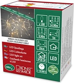 Konstsmide Tropfen-Lichterkette silber LED 100x bernstein
