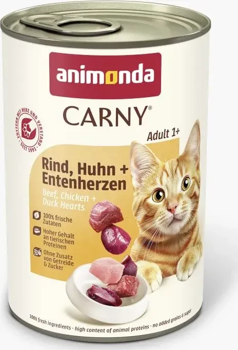 animonda Carny Adult Rind, Huhn und Entenherzen, 4.80kg (12x 400g)