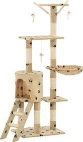 vidaXL Katzen-Kratzbaum mit Sisal-Säulen, 138cm Pfoten-Aufdruck, beige