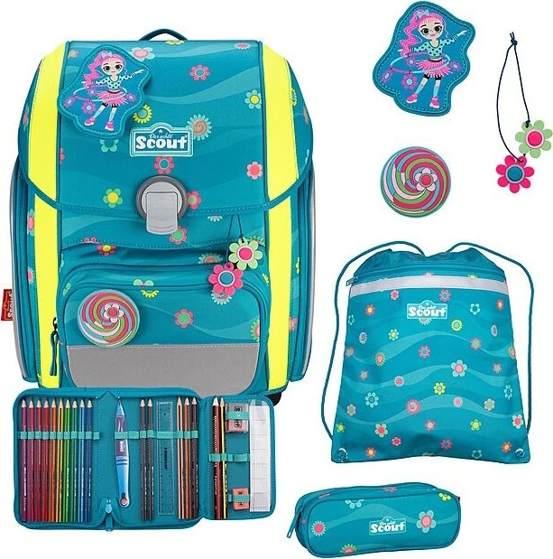 Scout Genius DIN Little Flowers Schultaschen-Set, 4-tlg.