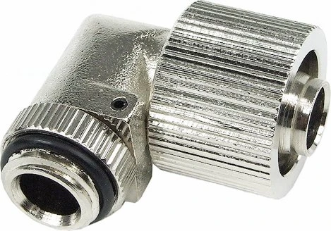 Aquatuning HF Schlauchanschluss, 90°, G1/4" AG auf 16/10mm drehbar, silber vernickelt