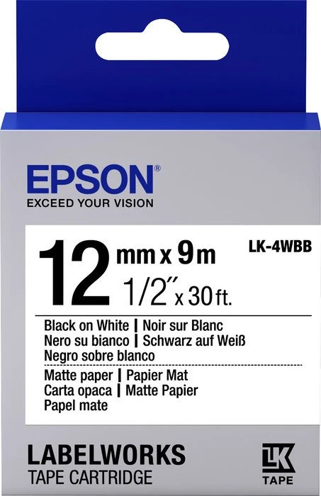 Epson LK-4WBB Papier matt Beschriftungsband, 12mm, schwarz/weiß