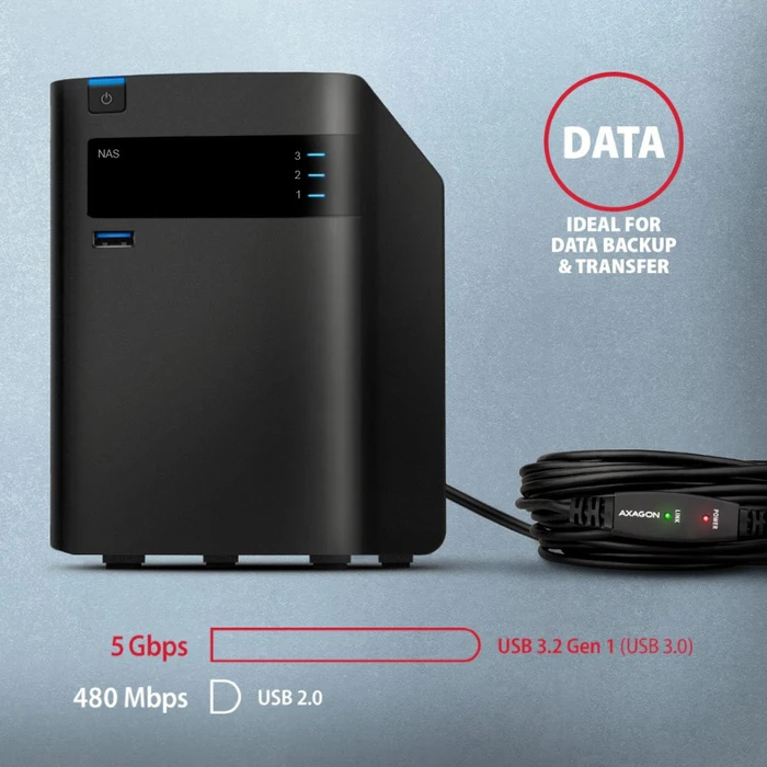 Axagon USB-A Verlängerung, USB 3.0, 5Gb/s, USB-A 3.0 [Stecker] auf USB-A 3.0 [Buchse], aktiv, Verlängerungskabel A/A, 10m
