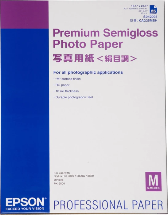 Epson Premium Semigloss Fotopapier seidenmatt weiß, A2, 25 Blatt