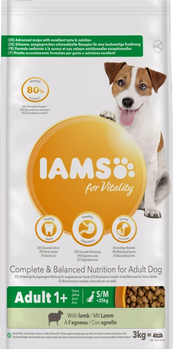 IAMS for Vitality für ausgewachsene Hunde kleiner und mittelgroßer Rasse, mit Lamm, 3kg