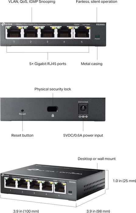 TP-Link Omada ES205G Desktop Gigabit Smart Switch, 5x RJ-45