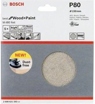 Bosch Professional M480 Best for Wood and Paint Gewebeschleifblatt K80, 150mm, 5 Stück