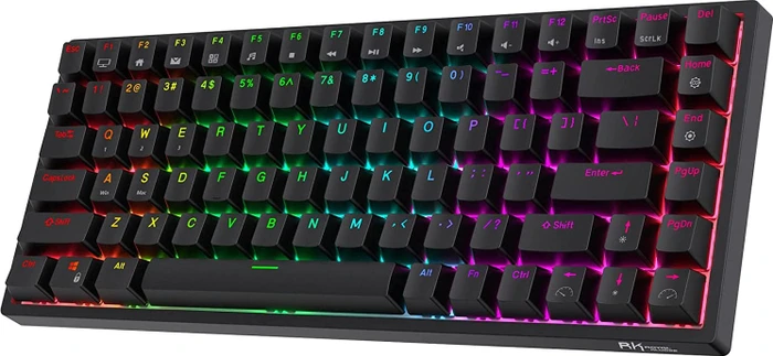 RK Royal Kludge RK84 75% Wireless, schwarz, LEDs RGB, hot-swap, RK BROWN, USB/Bluetooth, DE