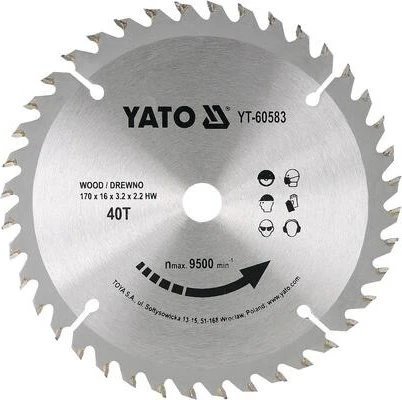 Yato YT-60583 HM Kreissägeblatt 40Z, 170x2.2x16mm, 1 Stück