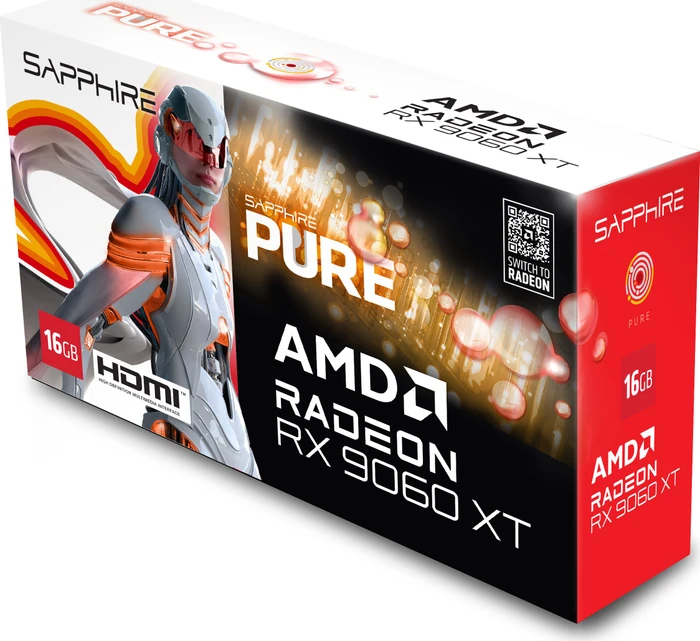 Sapphire Pure Radeon RX 9060 XT, 16GB GDDR6, 2x HDMI, DP, lite retail