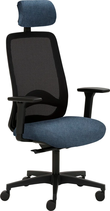 Mayer Sitzmöbel myTriton 2228 Stoff 26502 Bürostuhl mit Netzrücken, 3D-Armlehnen und Kopfstütze, jeansblau meliert/schwarz