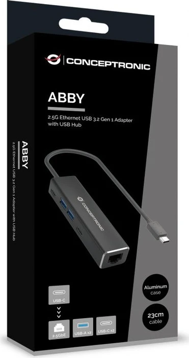 Conceptronic USB-Hub mit 2.5G LAN-Adapter, USB-C 3.0 [Stecker]