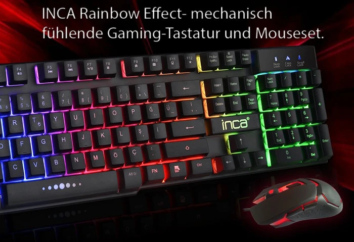 Inca Gaming Tastatur Maus Set mit Mauspad schwarz, USB, DE