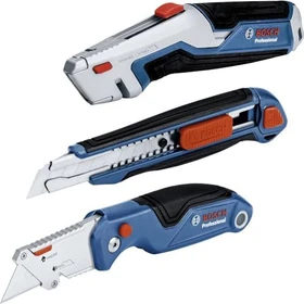 Bosch Professional Messer Set 3-teilig, Cutter/Klappmesser/Teppichmesser, beidhändig, schwarz/blau