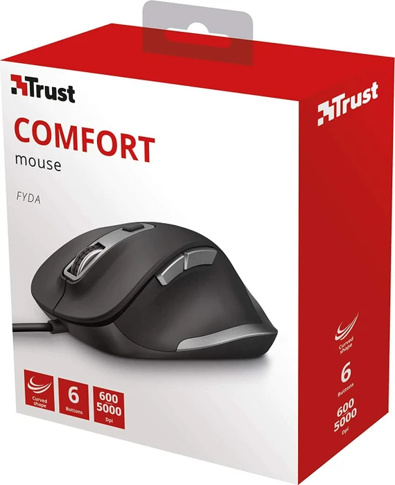 Trust Fyda Wired Comfort Mouse schwarz, USB
