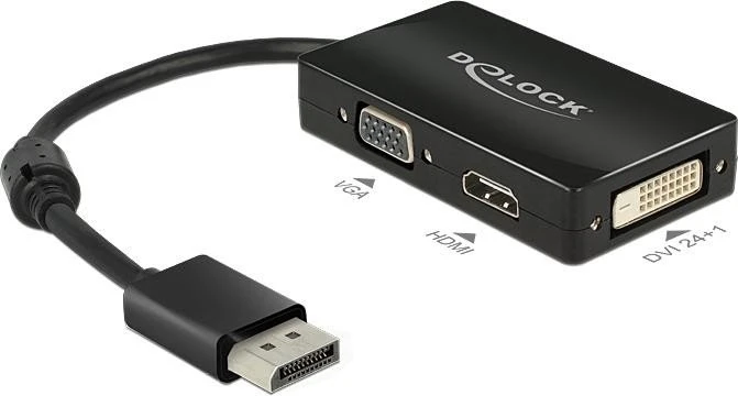 DeLOCK DisplayPort 1.1 auf HDMI/DVI/VGA Adapter, passiv, schwarz