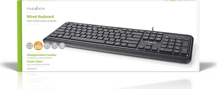 Nedis Multimedia Tastatur, schwarz, USB, US