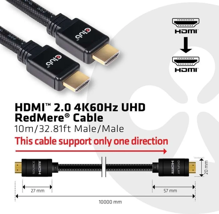 Club 3D High Speed mit Ethernet HDMI 2.0 Kabel 4K60Hz, UHD, RedMere, 10m