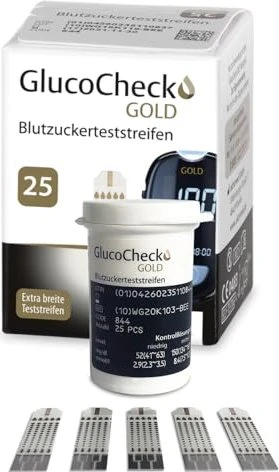 Aktivmed GlucoCheck Gold Blutzucker-Teststreifen, 25 Stück
