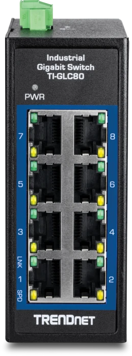 TRENDnet TI Hardened Industrial Railmount Gigabit Switch, 8x RJ-45