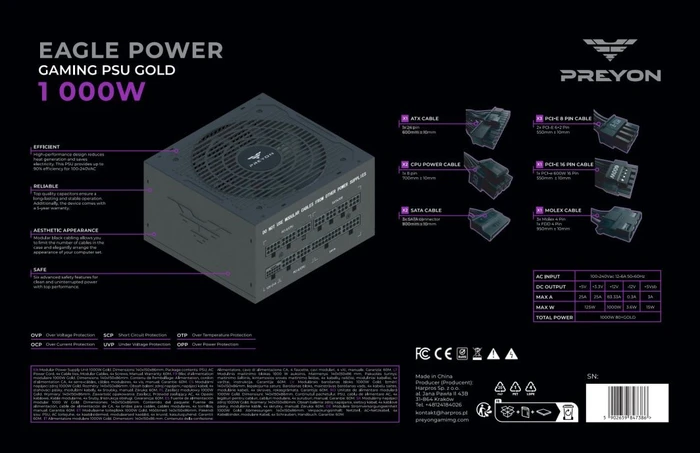 Preyon Eagle Power Gold schwarz 1000W, ATX 3.1