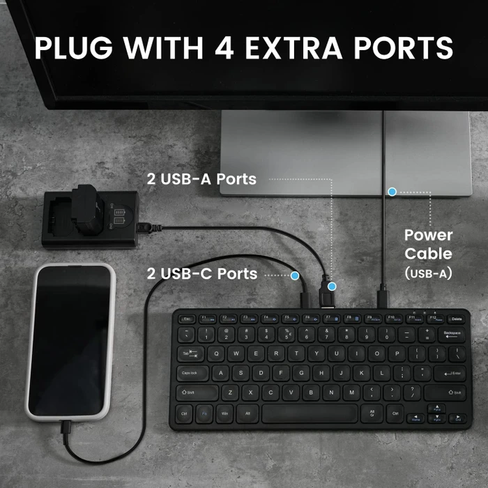 Perixx Periboard-416 Mini Keyboard, schwarz, LEDs weiß, USB & USB-C, US