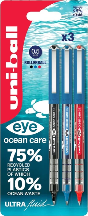 Uni-Ball Eye Ocean Care 0.5 Tintenroller (Mine) sortiert, 3er-Set, Blister
