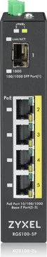 Zyxel RGS100 Railmount Gigabit Switch, 4x RJ-45, 1x SFP, 120W PoE+