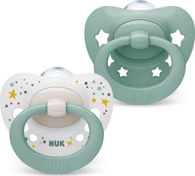 NUK Signature Schnuller, 0-6M, Silikon, grüne sterne, 2 Stück
