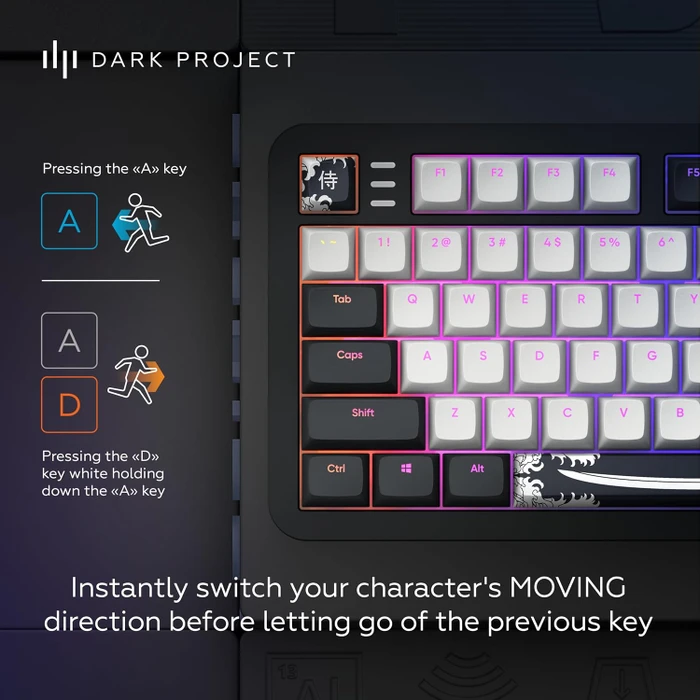 Dark Project ALU87B Bushido Gaming Keyboard, schwarz/weiß, LEDs RGB, g3ms Moonstone, USB, US