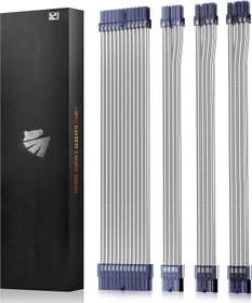 AsiaHorse GPU/CPU Cable Extension Kit, 1x 24-Pin, 1x 4/8-Pin ATX, 2x 8-Pin PCIe, 16AWG, transluzent silber, 30cm