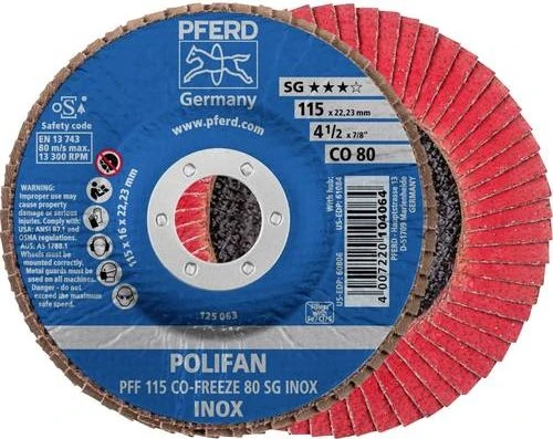 Pferd PFF 115 CO-FREEZE 80 SG INOX POLIFAN Fächerschleifscheibe K80, 115x22.23mm, 10 Stück