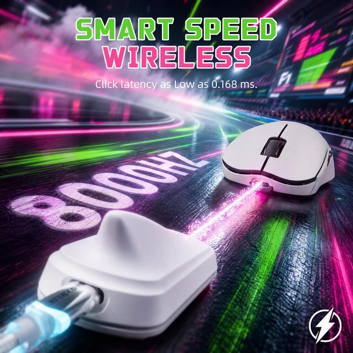 Attack Shark F1 Air 8KHz Wireless, White & Black, inkl. Grip Tape & C06 Ultra LED Kabel, USB/Bluetooth