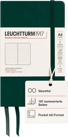 Leuchtturm1917 Pocket Notizbuch, A6, punktiert, Hardcover, waldgrün, 93 Blatt