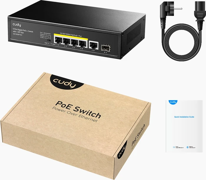 Cudy GS100 Series Rackmount Gigabit Switch, 5x RJ-45, 1x SFP, PoE+