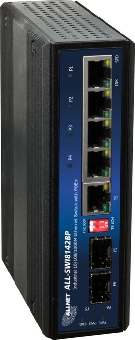 Allnet SGI Industrial Railmount Gigabit Switch, 5x RJ-45, 2x SFP, 126W PoE+